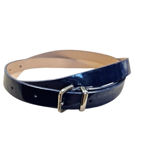 J. Crew NWOT 
 Patent Leather Belt Shiny Navy Blue Dress Classic Minimalist M - Picture 1 of 6